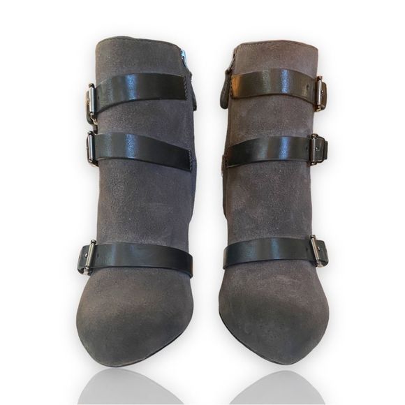 Rebecca Minkoff Maggie Gray Sueded Leather Belted Straps Booties - Picture 9 of 12